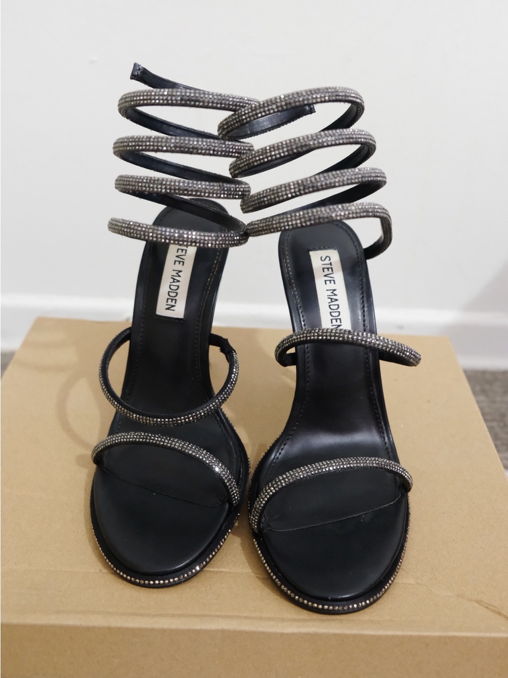 Steve Madden Black Spiral Crystal Strap Black Heels